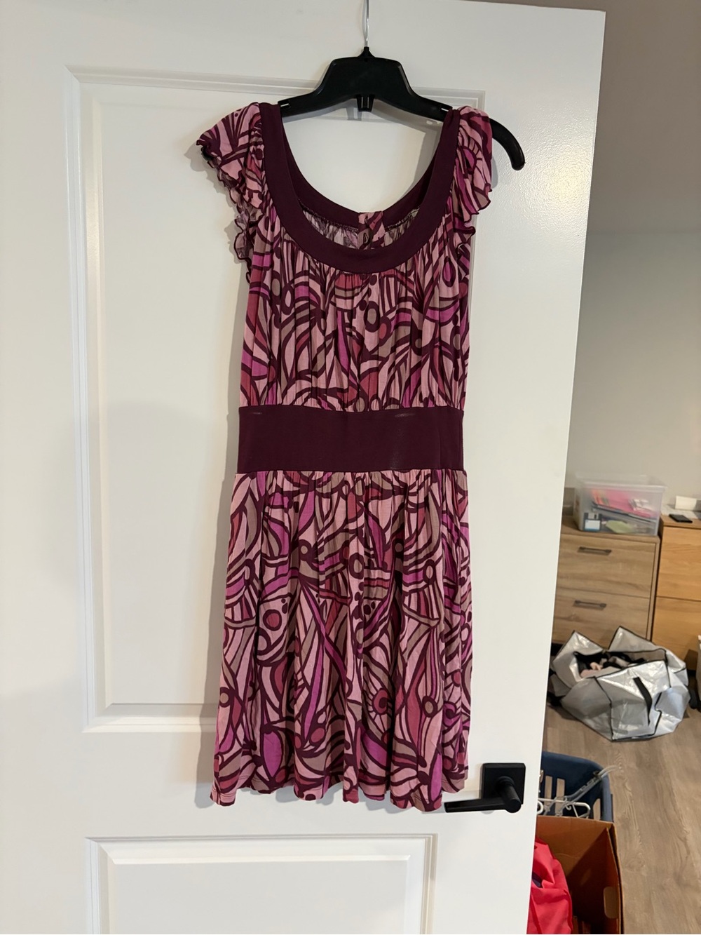 Mango Pink and Burgundy Floral-Print Sleeveless Dress